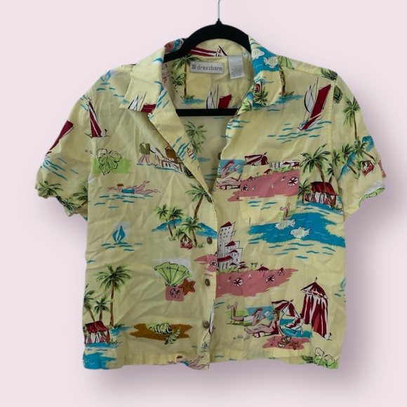 Retro Vaca Beach Holiday Tropical Button Down Boho Hipster Hippie Artsy Blouse - Picture 6 of 7